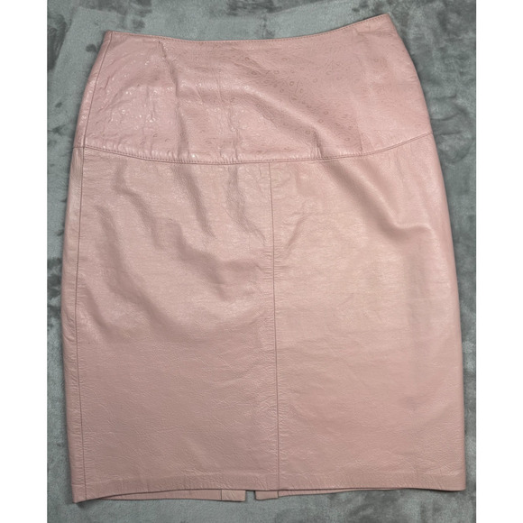Vintage Lillie Rubin Women's Size 10 Blush Leather Pencil Skirt Ostrich Texture - Picture 5 of 13